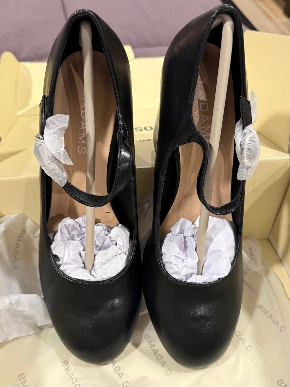 J Adams Black Leather Mary Jane Block Heels 8.5 Skippy